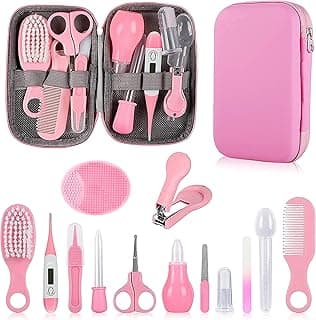 Baby Grooming Kit, Infant Safety Care Set with Hair Brush Comb Nail Clipper Nasal Aspirator,Baby Essentials Kit for Newborn Girls Boys (Pink Baby Grooming kit) B0BJ6YM9JX