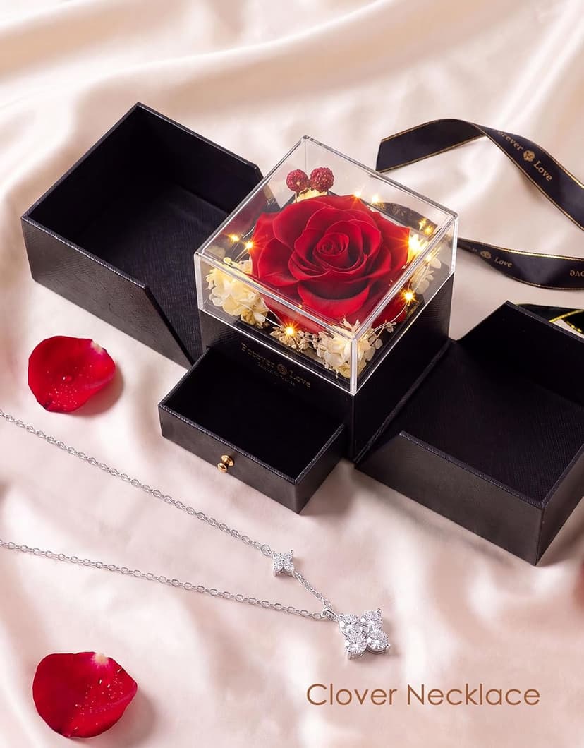 18K Gold Silver Plated Necklace as Gifts for Mom Her Girlfriend Wife Grandma on Birthday Anniversary Valentines Mothers Day Preserved Real Rose Gifts for Women with Necklace B0GZYXYMWR