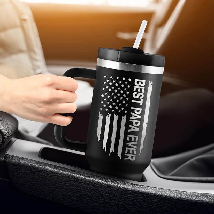 Best Papa Gifts for Fathers Day Christmas 40oz Travel Cup Insulated Tumbler with Handle & Straw ROSTANTEN Papa Gifts Birthday Gifts for Papa from Grandkids B0F5J1RJCL