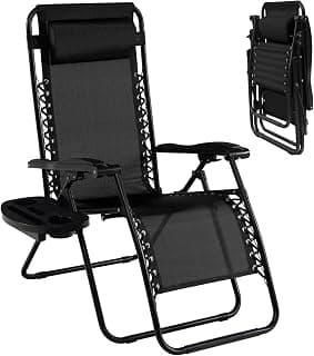 Goplus Zero Gravity Lounge Chairs, 160°Adjustable Folding Recliner w/Pillow and Cup Holder, 350LBS Comfy Outdoor Lounge Chairs for Patio, Lawn, Yard & Camp(1, Black)
