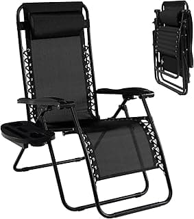 Goplus Zero Gravity Lounge Chairs, 160°Adjustable Folding Recliner w/Pillow and Cup Holder, 350LBS Comfy Outdoor Lounge Chairs for Patio, Lawn, Yard & Camp(1, Black)