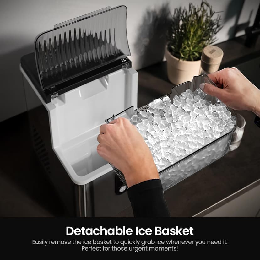 Kismile Nugget Ice Makers Countertop,Portable Ice Machine with Crushed Ice, 35lbs/Day,Self-Cleaning,One-Click Operation for Home Use(Silver)