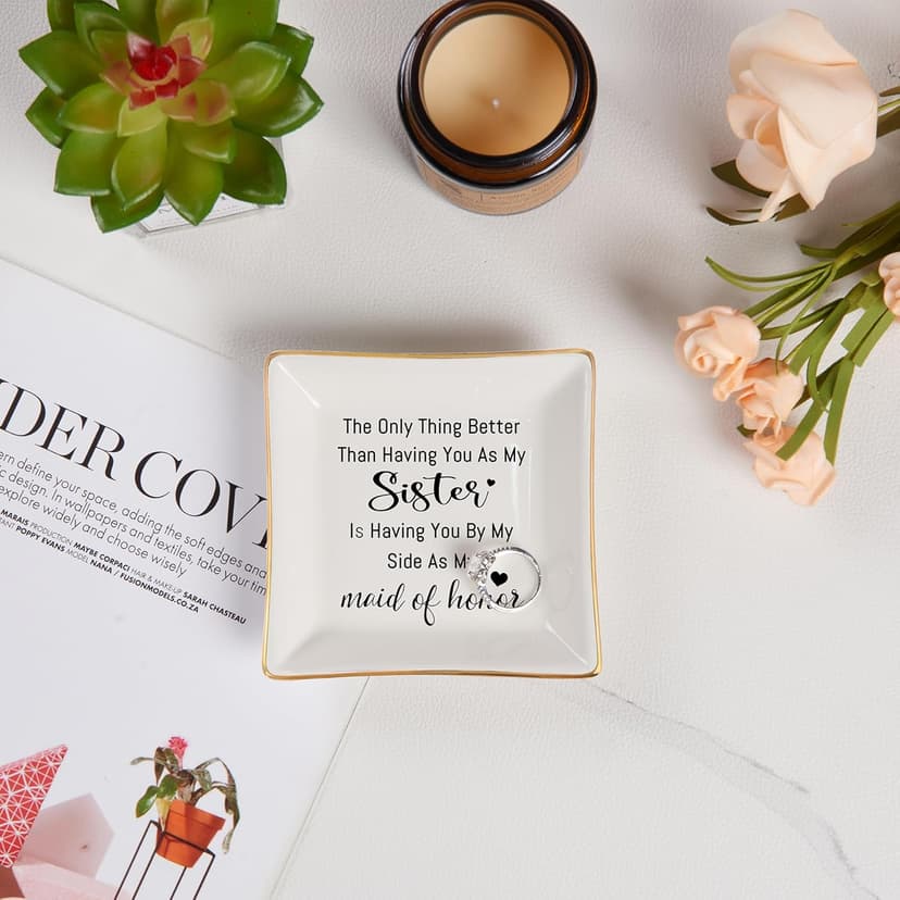 Bridesmaid Gifts Maid of Honor Proposal Gift Jewelry Dish Trinket Ring Tray - The Only Thing Better ... As My Maid of Honor, Wedding Day Party Gifts for Matron of Honor from Bride