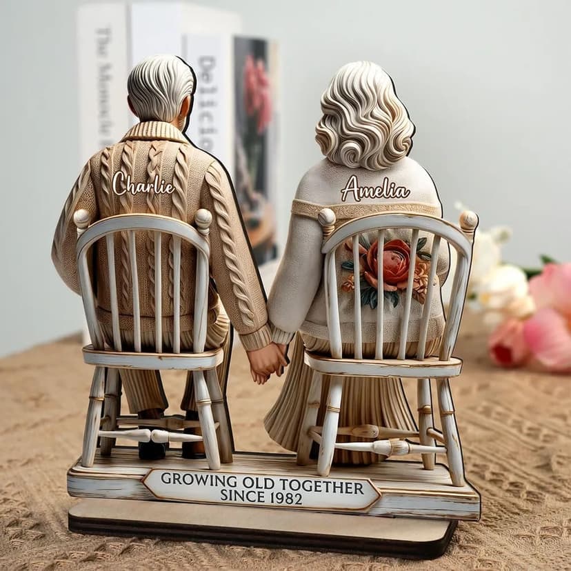 CHILLEVER Custom Growing Old Together Standing Wooden Plaque, Personalized Christmas Gift For Couples, Heartfelt Gifts For Him, Gift For Parents, Grandparents Gifts Design 5