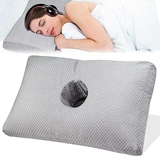 Ear Piercing Pillow for Side Sleepers with a Big Hole, Adjustable Height Ear Pillows for Ear Pain CNH, Pain Relief Sleeping, Skin-Friendly & Washable Pillowcase (20 x 13 x 4.5 inches - Gray)