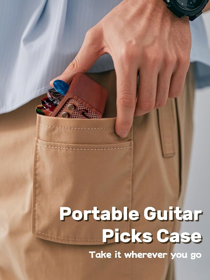 CoolGift Mart Guitar Pick Holder, Walnut Wood Amp Styled Guitar Pick Case for Picks Storage and Display, Guitar Gifts Accessories for Men Guitarists Guitar Players Music Lovers B0DPKMHK5J