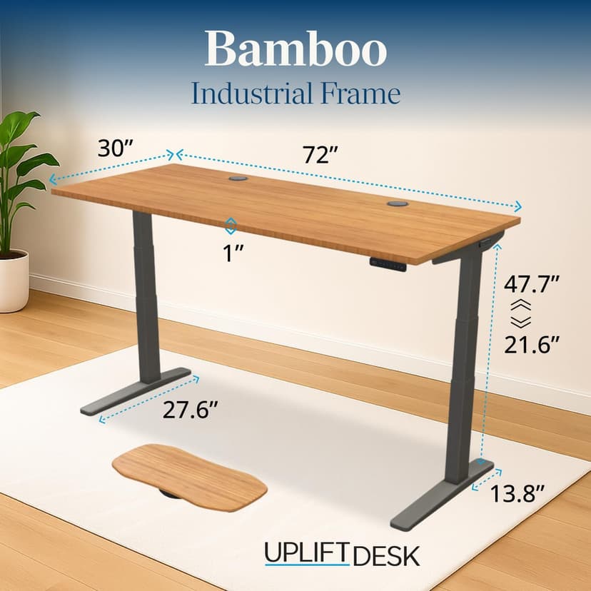 UPLIFT DESK Bamboo (72 x 30 inch) Standing Desk 2-Leg V3 Adjustable Stand Up C-Frame (Indus.), Advanced Keypad, Wire Grommets, Wire Tray, Rocker Board