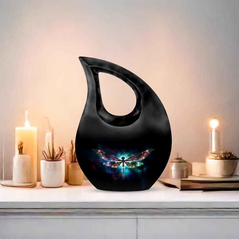 Dragonfly Burial Keepsake Urns for Adult Male Female Ashes, Black Handcrafted Cremation Urn for Human Ashes, Drop Remembrance Gift for Loss, Burial Cremains Container, 3 Inches B0FFTCTN32