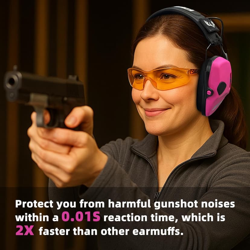 PROHEAR Electronic Ear Protection for Shooting with 4X Sound Amplification, Gun Range Hearing Protection Muffs, NRR 23dB Noise Reduction Headphones for Hunting, Pink