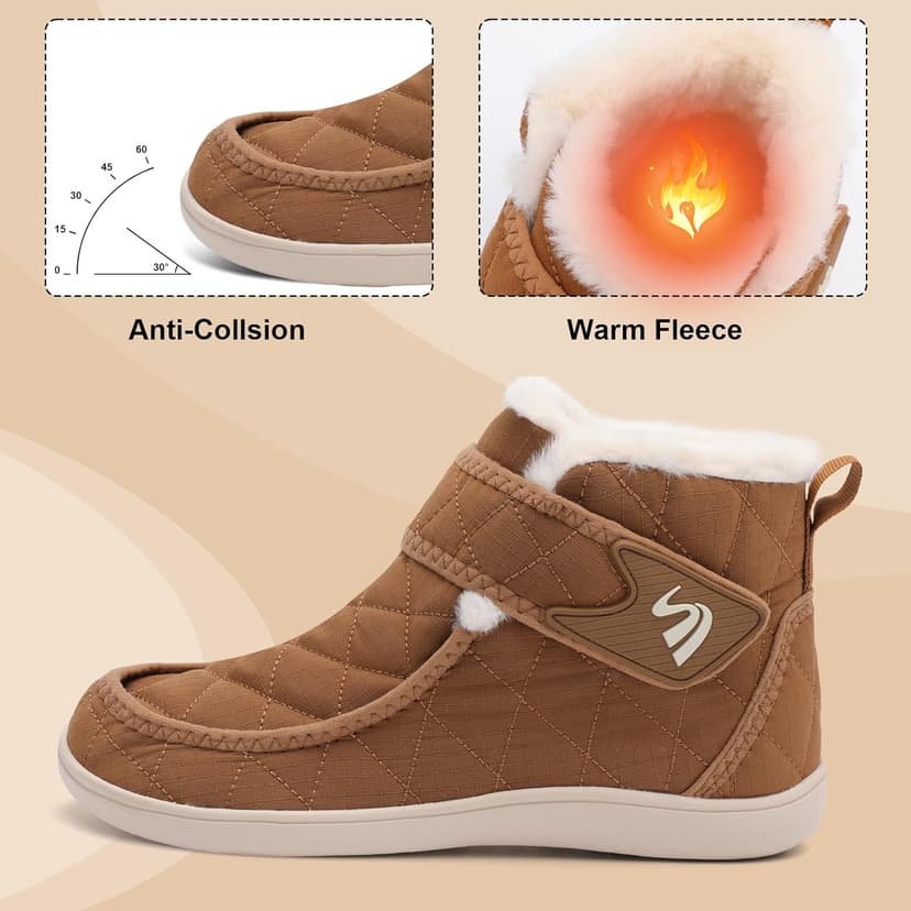 Spesoul Winter Boots for Women Waterproof Snow Boots Fuzzy Zero Drop Winter Shoes Slip On Ankle Booties for Outdoor Walking