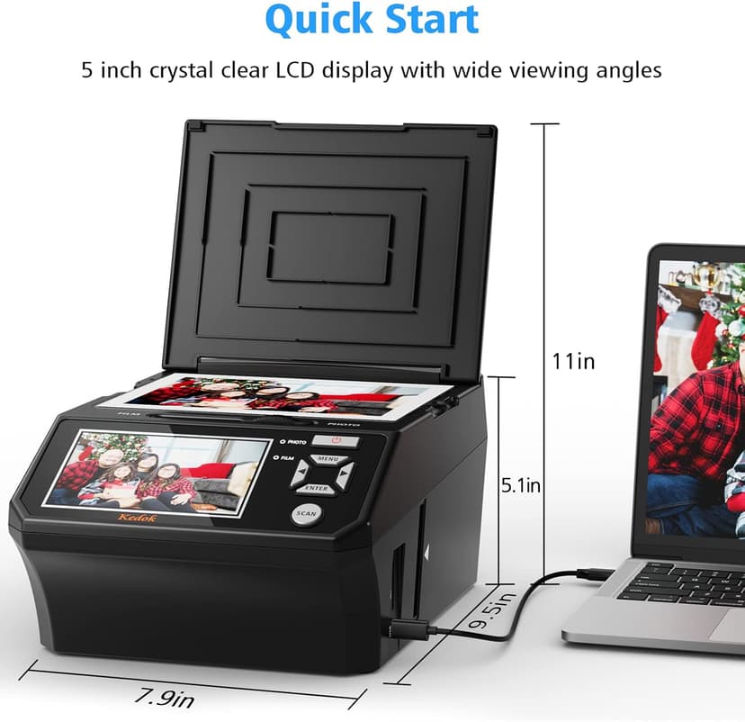 KEDOK Photo,NameCard,Slide & Negative Scanner with Large 5" LCD Screen,Film and Slide Digitizer-Convert 35mm,110 Film/Photo(3R,4R,5R)/NameCard to 22MP Digital JPEG-8GB SD Card Included