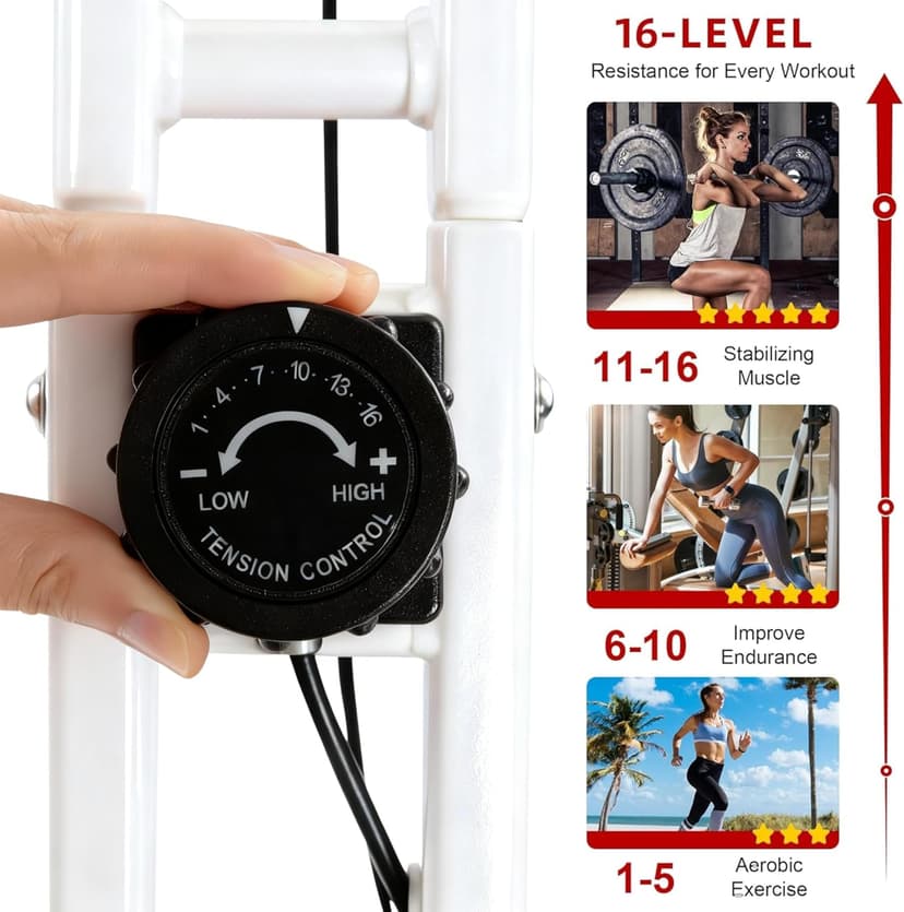 BARWING Stationary Exercise Bike for Home Workout, 5 IN 1 Foldable Indoor Cycling Bike for Seniors, 350LB Capacity, 16-Level Magnetic Resistance, Seat Backrest Adjustments