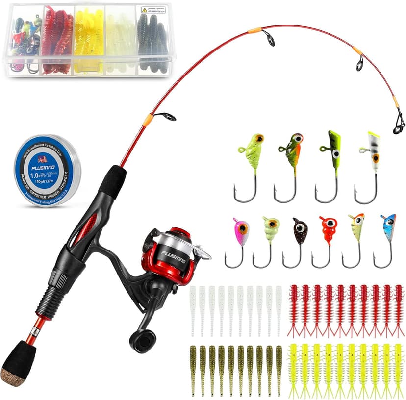 PLUSINNO Ice Fishing Rod, Ultralight and Sensitive Ice Fishing Rod and Reel Combo, 26"/27"/28" for Trout, Walleye, Perch, Panfish Bluegill Crappie