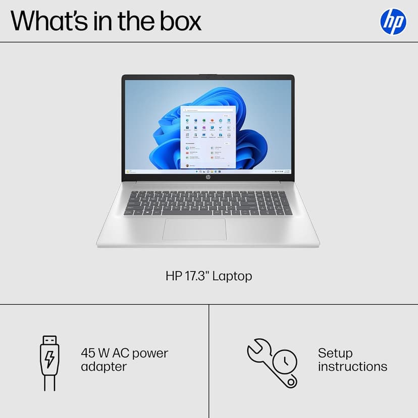 HP 17.3 inch Laptop, HD+ Display, AMD Ryzen 5 7520U, 16 GB RAM, 512 GB SSD, AMD Radeon Graphics, Windows 11 Home, Natural Silver, 17-cp2199nr