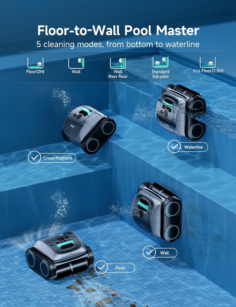 WYBOT C1 Cordless Robotic Pool Cleaner, 4-in-1 Pool Vacuum for Inground Pools & Above Ground Pool Up to 150 Mins Runtime, Power Suction with Smart Navigation & APP Control (Lake Green)