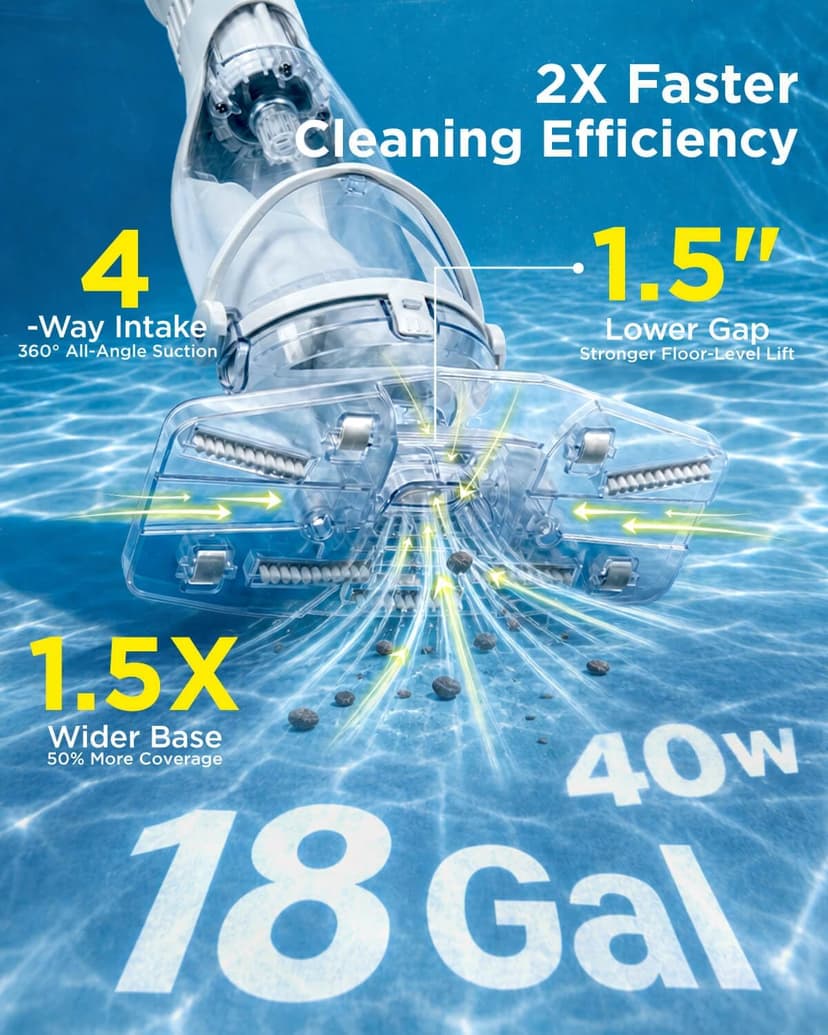 InoKraft Pool Vacuum for Above Ground Pool, Cordless Handheld Pool Vacuum for Inground Pools, Rechargeable Pool Cleaner with Powerful Suction up to 18.5 gallons/min, Ideal for Leaves, Debris, Blue