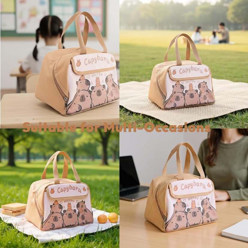 LUUTUUORA Capybara Lunch Bag Women, Insulated Lunch Box for Women, Reusable 10L LunchBox Multi-Pockets Cute Lunch Tote for Work Picnic Travel or Gifts-Capybara