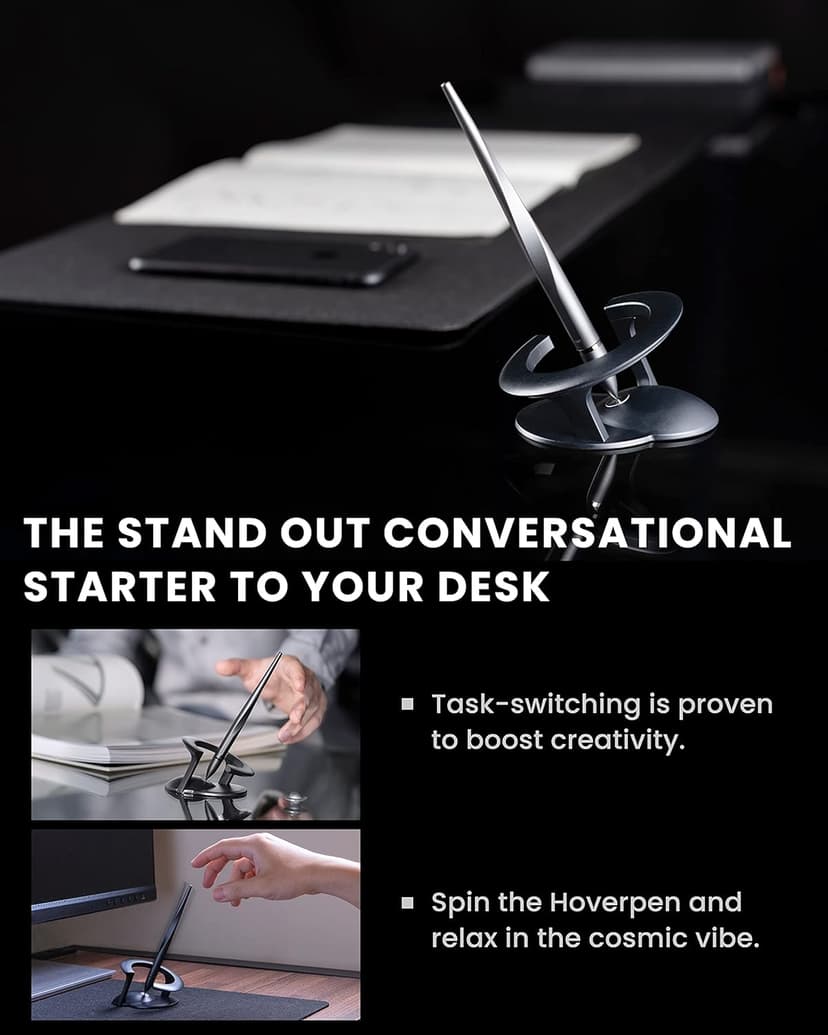 novium Hoverpen Interstellar - Space Black, Ballpoint Pen, Unique Conversational Starter, Premium Futuristic Design, Precision Flow Ink, Schmidt Ballpoint Cartridges