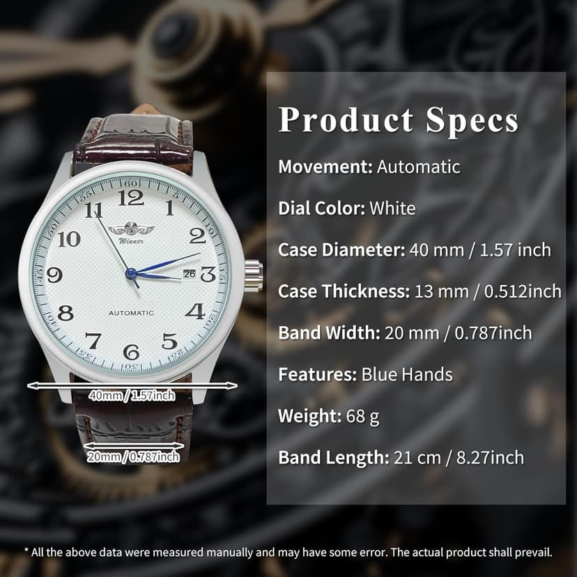 Gute Men's Watch, Mechanical Skeleton Steampunk Automatic Self-Winding Arabic Numeral Blue Hands Brown PU Leather Wrist Watch