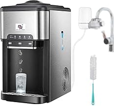 NUNET 3 - in - 1 Ice Maker, Water Dispenser & Water Cooler - Water Line Fill w/ 10ft Hose (1/2" & 1/4" Connector) - Hot/Cold Water - 44 lbs Ice Daily, 4lb Ice Storage