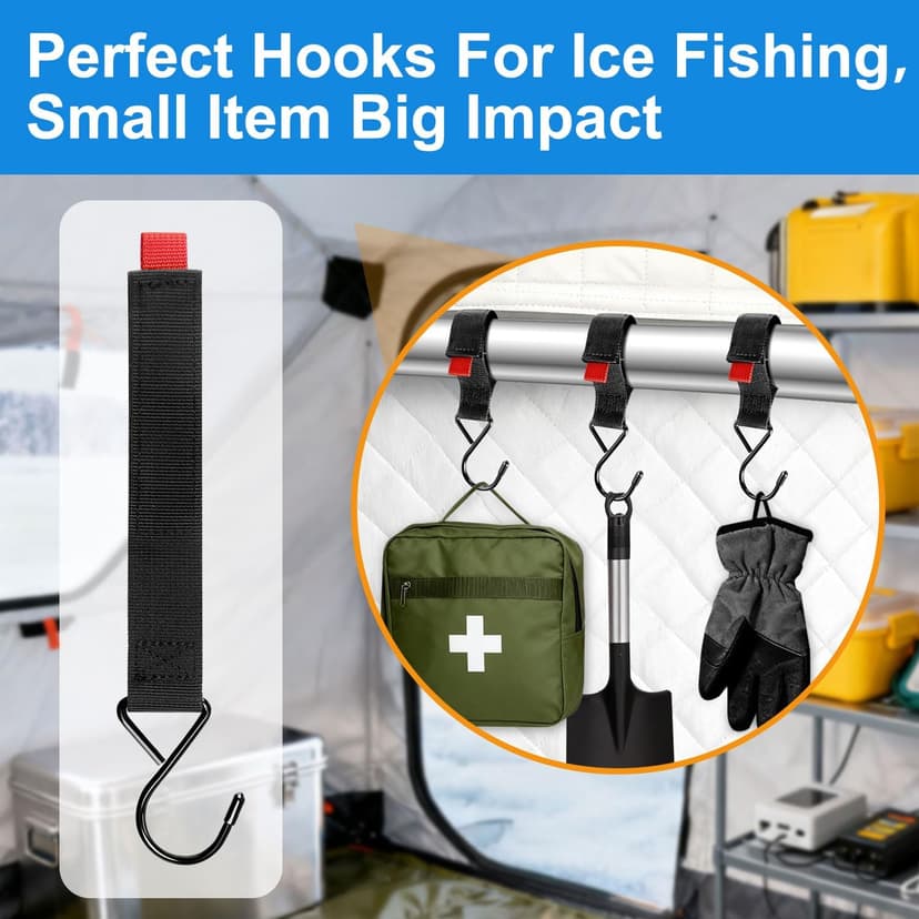 Fabflame 12 Pack Ice Fishing Shelter Tent Hooks, Heavy Duty Ice Fishing Shelters Coat Hooks Accessory Hanger for Ice Fishing Tent, Outdoor Camping, Hunting Blinds, Must-Have Ice Fishing Accessories