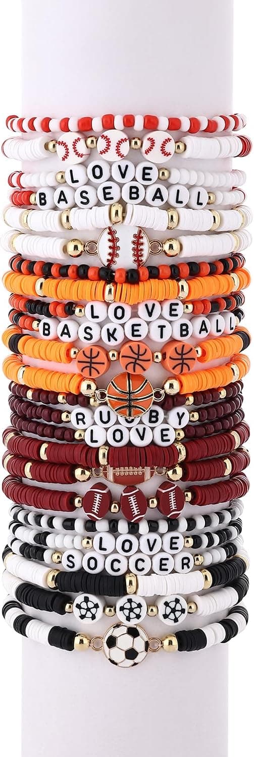 Taouzi 24 Pcs Surfer Heishi Bracelets for Women Bulk Handmade Stackable Stretch Friendship Bracelets Halloween Thanksgiving Christmas Valentines Day Jewelry Gifts for Women Men