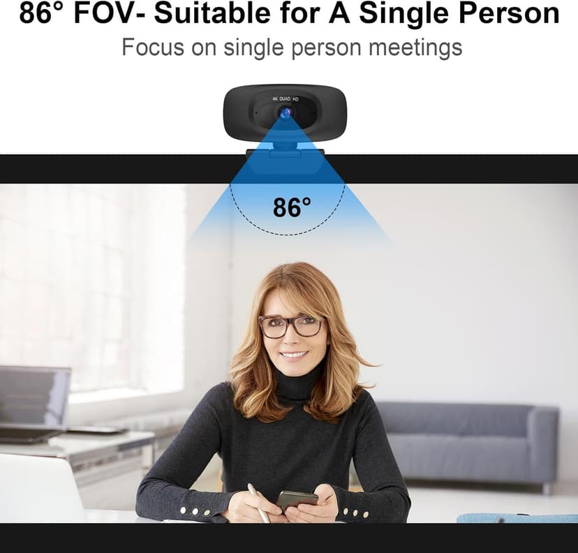 Combess 4K Webcam for Streaming Webcam for PC, 1/2.5'' Sensor, Autofocus, 2 Noise Reduction Mics, Built-in Privacy Cover, for PC/Zoom/Skype/Team/Laptop/MacBook/Windows