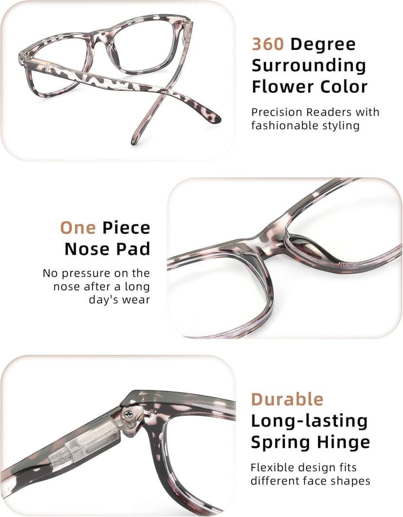 JOLISU 5 Pack Reading Glasses For Women - Stylish Blue Light Blocking Readers -Womens Men Spring Hinge Eyeglasses (2.00)