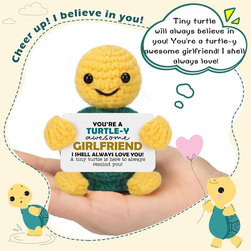 Girlfriend Gifts for Her, To My Love Birthday Anniversary Wedding Graduation Gift for Girlfriend Her from Boyfriend, Romantic I Love You Gift for Girlfriends, Handmade Positive Crochet Animals Turtle