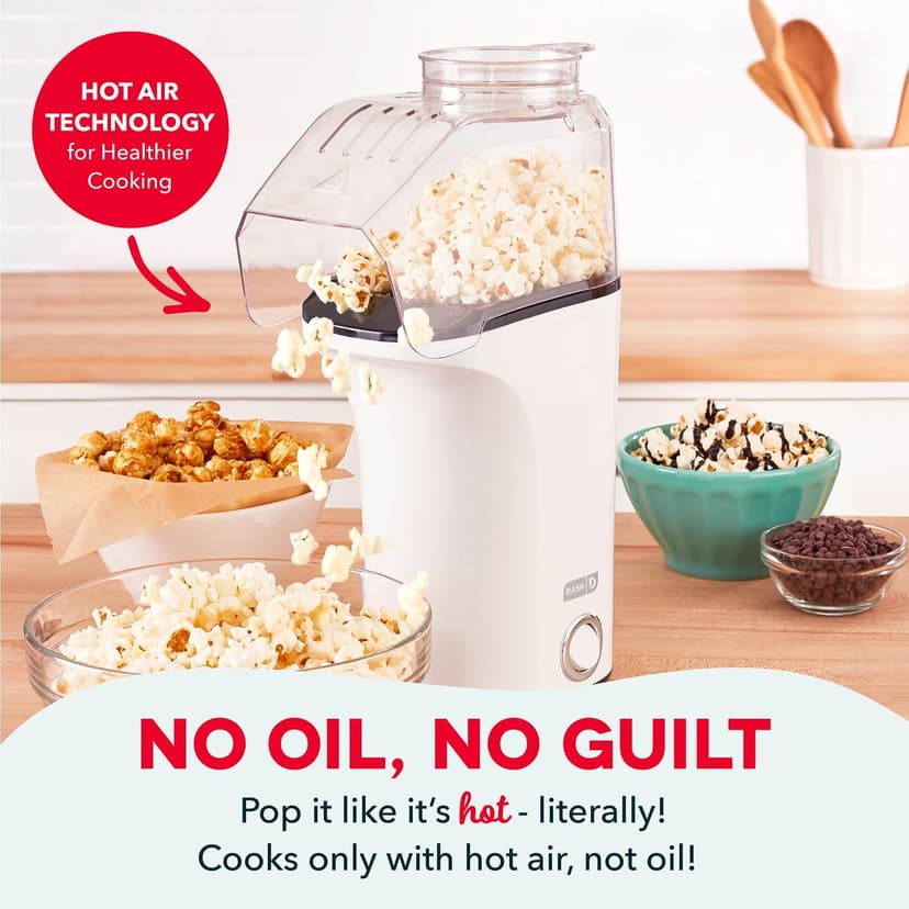 Popcorn Machine, Oil-Free Air Popped Popcorn, Built-In Measuring Cup & Butter Melting Tray, Movie Night Snacks Dash Fresh Pop Popcorn Maker, Electric Hot Air Popper, 16-Cup, White B07NWDSVPP