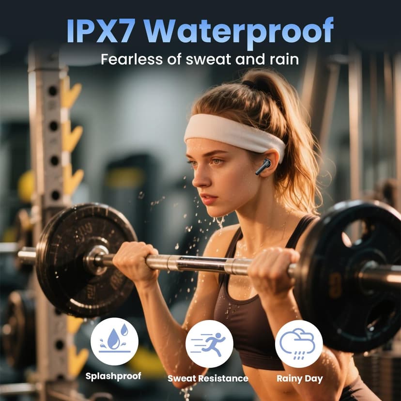 Haqquio Wireless Earbuds, Bluetooth Headphones with Deep Bass Stereo, 48H Playback Ear Buds with LED Power Display, Lightweight, IPX7, in-Ear Earphones with Mic for iPhone/Android/iPad, Black