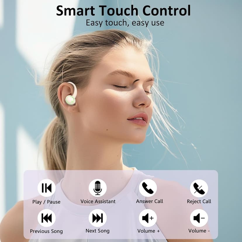 Matast Wireless Earbuds, Bluetooth Headphones Sports, Bass Fitness Earphones Gym Running, IP7 Waterproof Headset with Earhook Workout, Playback Over-Ear Buds with ENC Noise Cancelling Mic