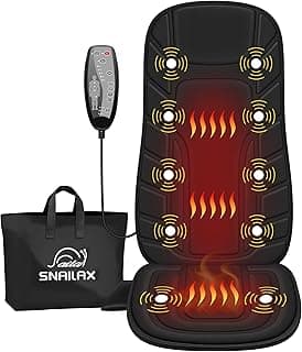 Snailax Back Massager with Heat, Massage Seat Cushion with 10 Motors, Massage Chair Pad for Home Office Use, 5 Modes & 3 Intensity Levels, 2 Heat Settings with 30-60-90 Mins Timer, Gifts for Him Her