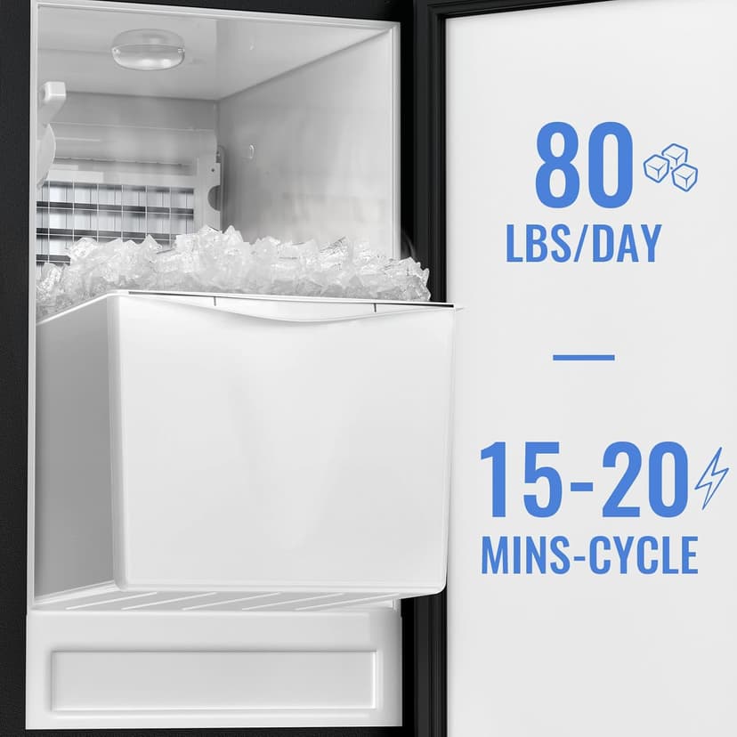 Commercial Under Counter Ice Maker Machine, 80 LBS/Day with 25 LBS Storage Bin, 15'' W Built-in & Freestanding Ice Maker, Auto-Cleaning, Ideal for Commercial Home Bar