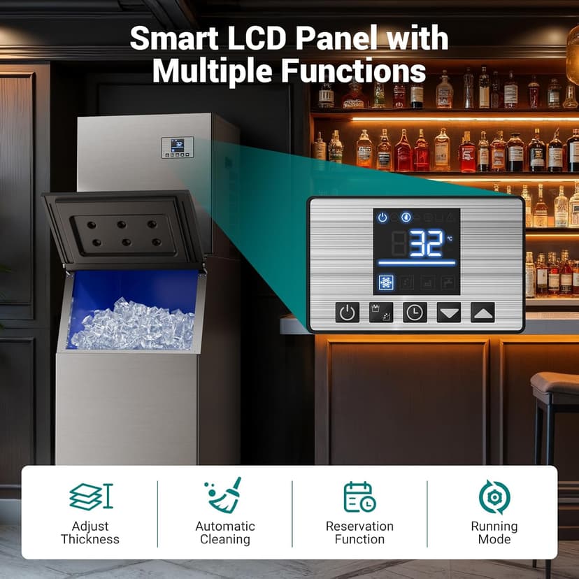 680LBS/24h & 560 LBS Storage Bin Commercial Ice Maker Machine, Ice Ready in 8-15 Min, ETL Approval Self Cleaning Stainless Steel Industrial Ice Machine for Bar Restaurant Cafe, Silver