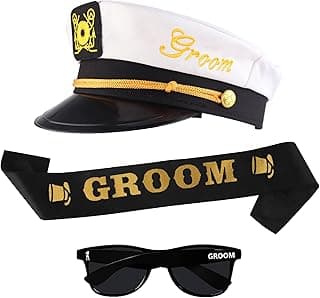 Bachelor Party Captain's Hat, Glasses, Sash Set - Groom To Be Accessories Set Includes Captain's Hat Groom Sunglasses Groom Sash Funny Bridal Shower Groomsman Wedding Gifts Favors Decor Decorations
