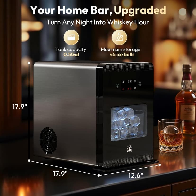2'' Clear Ice Ball Maker – 4 Ice Spheres in 35min, 144 pcs/Day, Auto&Manual Fill, Fast Round Ice Machine with LCD Touch Panel, Self-Cleaning, Home & Bar Maker for Whiskey Bourborn Gift