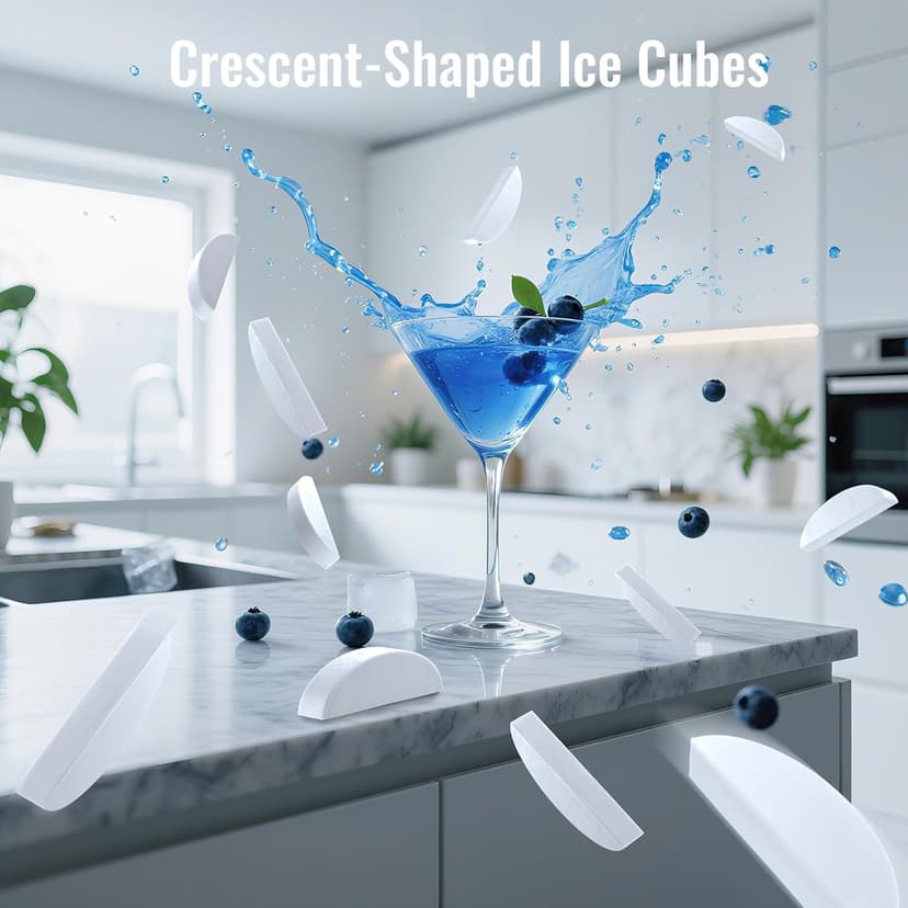 Under Counter Crescent Ice Maker Machine, 15'' W Drainless Built-in Ice Maker, 25 LBS/Day with 22 LBS Storage Bin, Perfect for Commercial Home Bar, No Drain