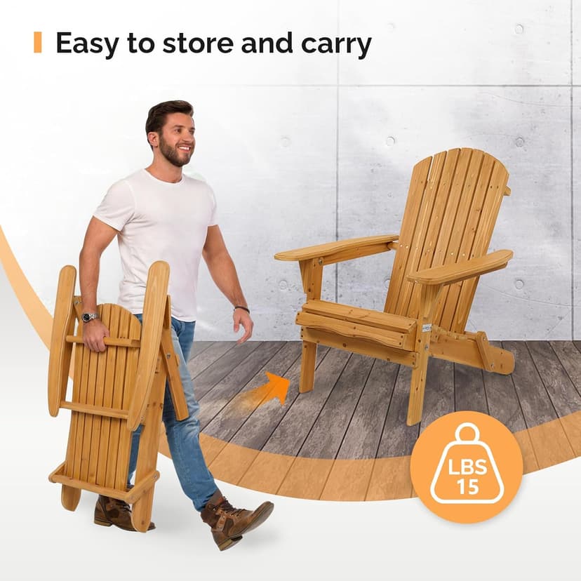 VINGLI Folding Adirondack Chairs Set of 4, Wood Adirondack Chair for Outdoor, Foldable Fire Pit Chairs for Patio, BBQ, Porch, Yard, Pool