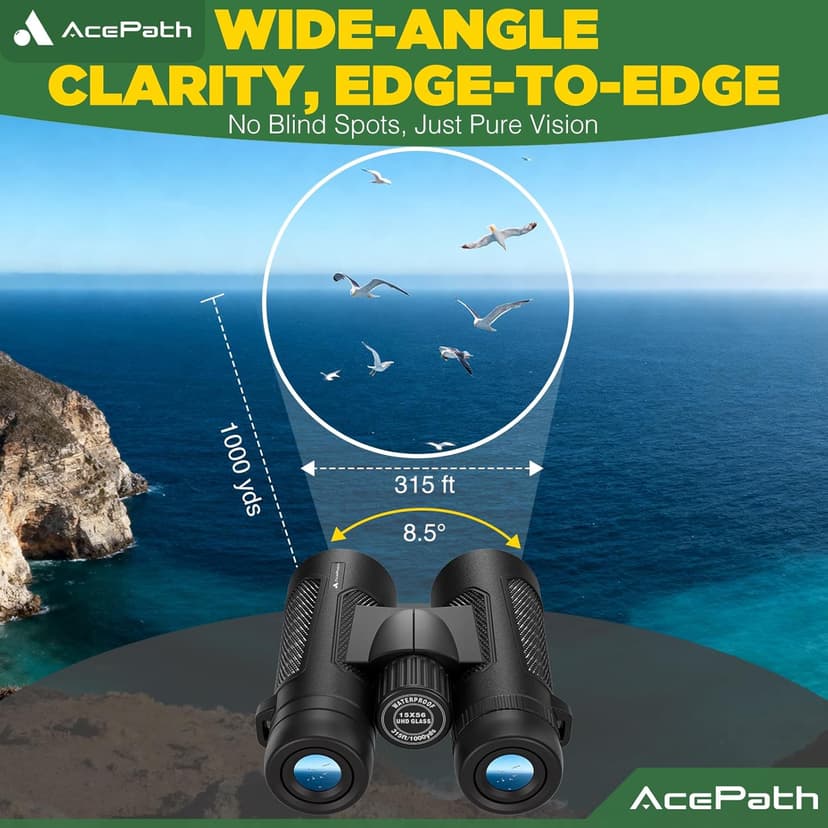 15x56 Binoculars for Adults High Powered - Large View Binoculars with Clear Low Light Vision - Waterproof Compact Binocular for Hunting Camping Cruise Travel Bird Watching