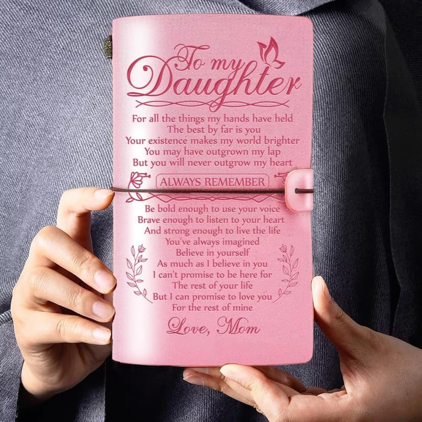 Daughter Gift from Mom, To My Daughter Leather Journal, 140 Page Refillable Writing Journal, Christmas Birthday Gifts for Daughter from Mom, Mother Daughter Gifts for Adults Daughter（Pink）