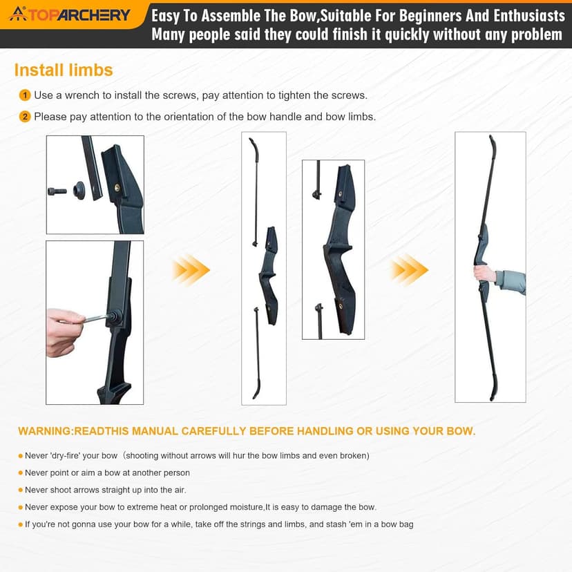 TOPARCHERY Archery 57" Takedown Youth Recurve Bow Hunting Black Long Bow for Beginner Teenagers Right Left Hand Black - Draw Weight 20lbs 30lbs 40lbs