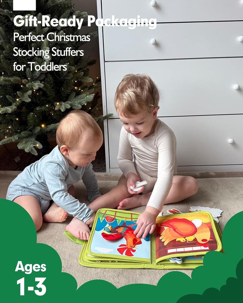 1 Year Old Boy Gifts Educational Quiet Activity Books 10 Pages, Toddler Christmas Stocking Stuffers One Year Old Travel Toys hahaland Busy Book for Toddlers 1-3 - Montessori Toys 1 Year Old Busy Board B0CR3FQ58C