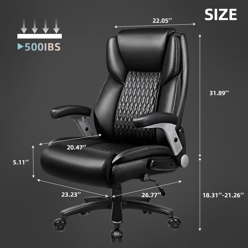 VITESSE 600lbs Big and Tall Office Chair with Flip up Armrest, Large Heavy Duty with Ergonomic Lumbar Support, Executive Office Chair for Heavy People with Quiet Rubber Wheel(Black)