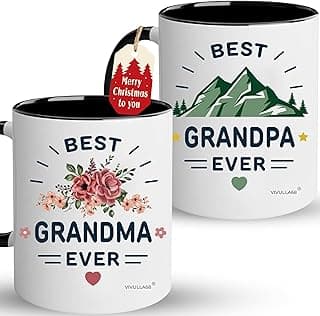 Vivulla68 Christmas Gifts For Grandparents Mug Set 11Oz, Best Grandparents Ever Gifts, Present for Grandma Grandpa Cups, Gift Ideas From Grandkids, Grandchildren, Baby Reveal for Nana Papa