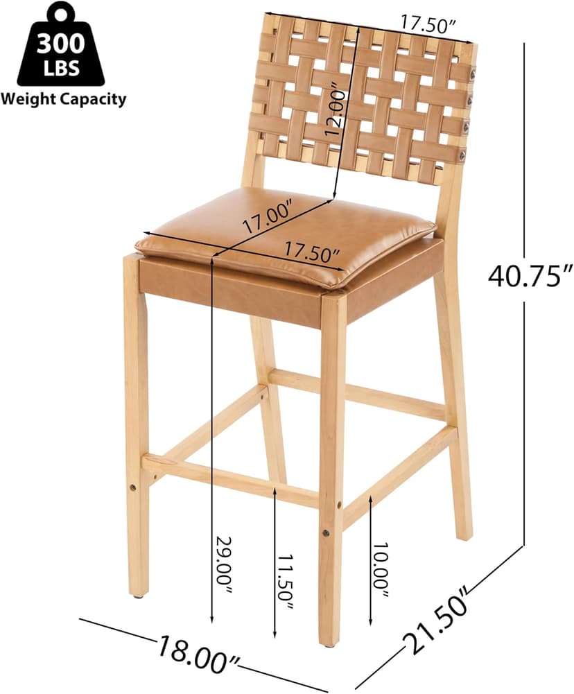 Merax Rattan Counter Height Bar Stools with PU Cushion Set of 4, 29" Seat Height Counter Chairs with Solid Wood Frame & Rattan Backrest, Boho Style Barstools for Kitchen Island, Brown
