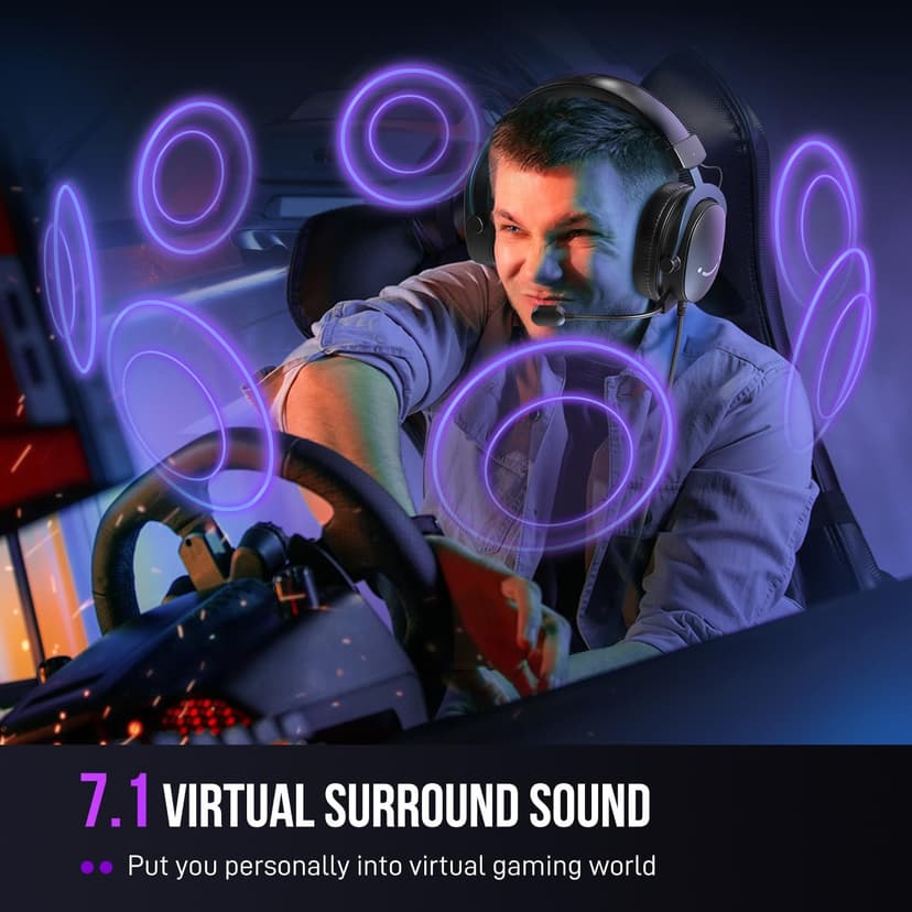 FIFINE Wired Gaming Headset, USB Headphone with 7.1 Surround Sound, Detachable Microphone, Control Box, 3.5mm Headphones Jack, Over-Ear Headset for PC/PS5/Xbox/Switch, Black-AmpliGame H9