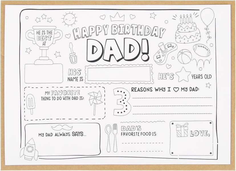 CJ&M Happy Birthday Dad Coloring Page | All About Dad Fill In Template | Father’s Birthday Activity | Dad’s Birthday Card for Kids.Perfect craft gift from kids for Father’s Birthday.