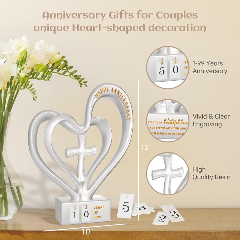 Wedding Anniversary Heart Sculpture Gifts Best for Couple Parents Wife Husband Unique 10th 25th 50th Anniversary Wedding Gift Ideas