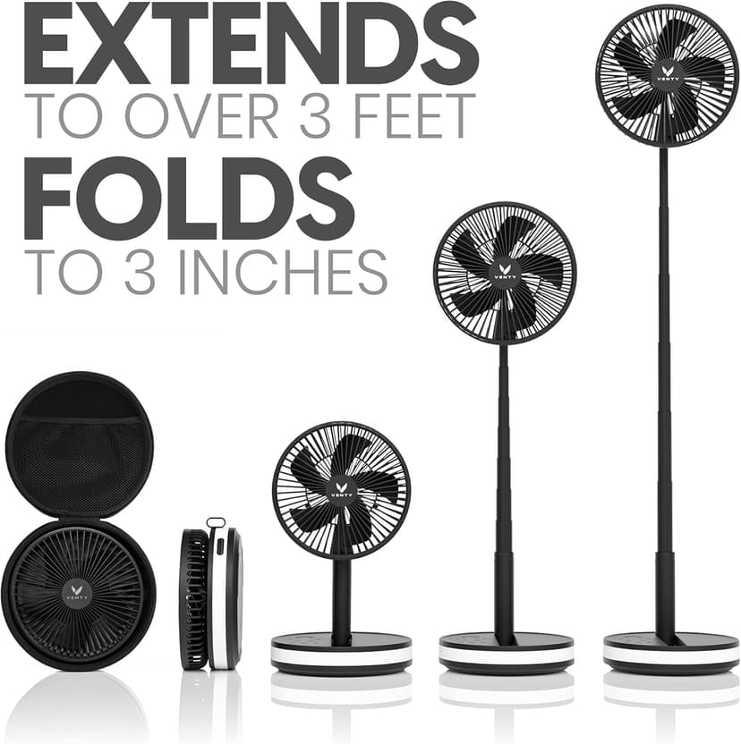 VENTY Portable Fan - Wireless Battery Operated Fan - 4 Speeds - LED Lighting - Carry Case & Remote Control - Cruise Travel - Outdoor Travel RV Power Bank With USB-C Port (Black with Case) B09PMQF5S9